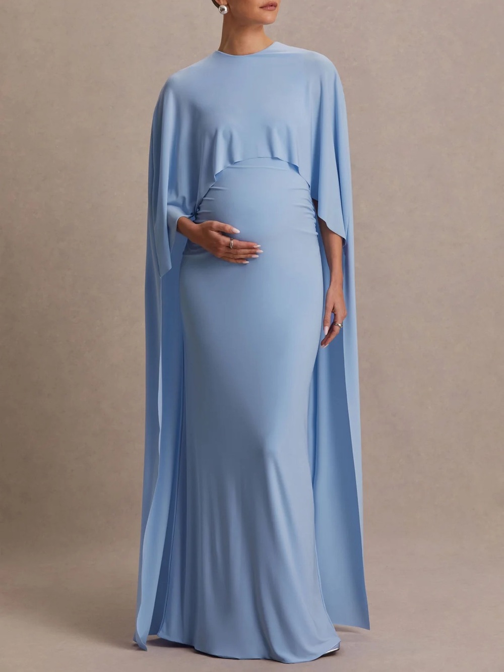 CLUB L LONDON PADMA POWDER BLUE DRAPED MATERNITY MAXI DRESS WITH CAPE SLEEVES - Picture 10 of 11